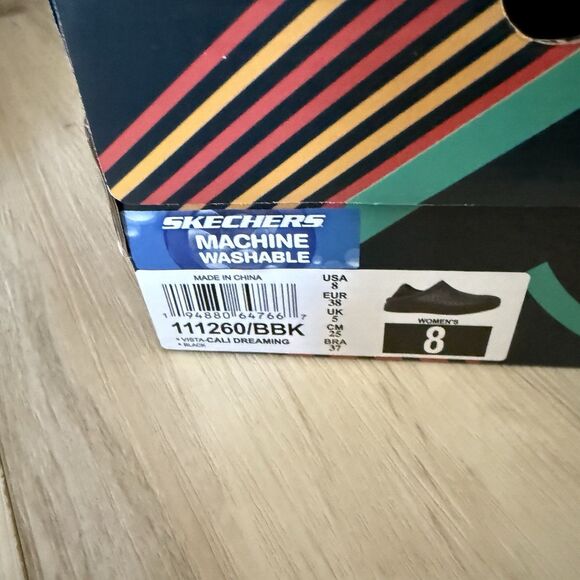 SKECHERS VISTA CALI DREAMING FOAMIES LOW SLIP-ON WOMEN SHOES BLACK SIZE 8 NEW - Picture 4 of 5